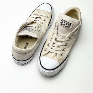 ALL STAR CONVERSE Cream Leather Aurora Borealis Textured Low Top Sneakers 10